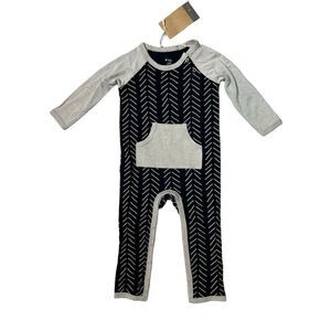 Kyte Baby Bamboo Herringbone‎ Khaki & Midnight Romper Longalls sz 2T NWT